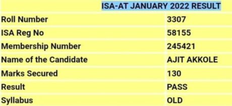 Ajit Akole 245421 ISA ICAI Exam