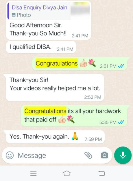 Thank You Sir, Your Videos Really Helped me lot. I Qualified DISA Exam