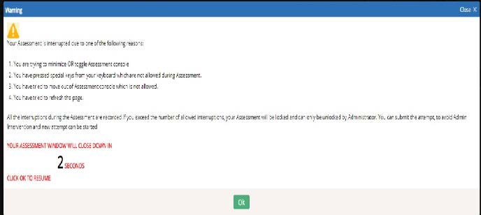 ISA assessment test warnings