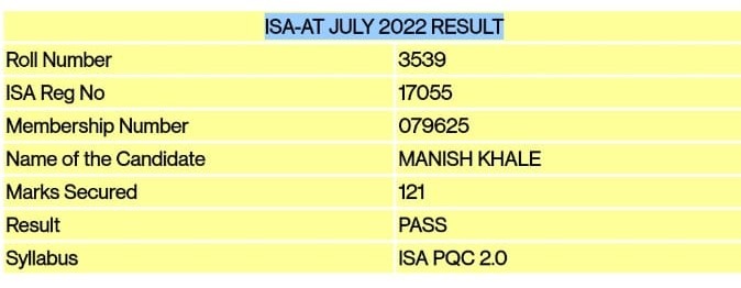 CA Manish Khale DISA ICAI Result